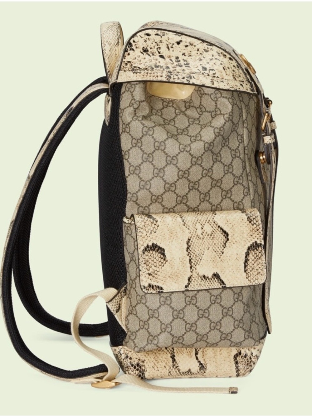 Gucci Beige/Brown GG Supreme Backpack with Python Trim - Picture 6 of 6